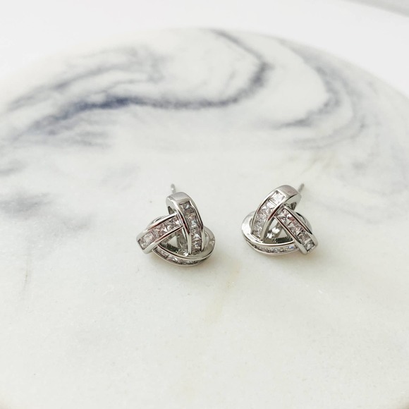 Iced Out Cycle Buckle Silver Stud Earrings for Women - Picture 5 of 12